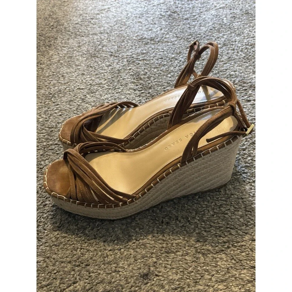 Veronica Beard Ravina Brown Suede‎ Platform Wedge Ankle Strap Shoes Size 10